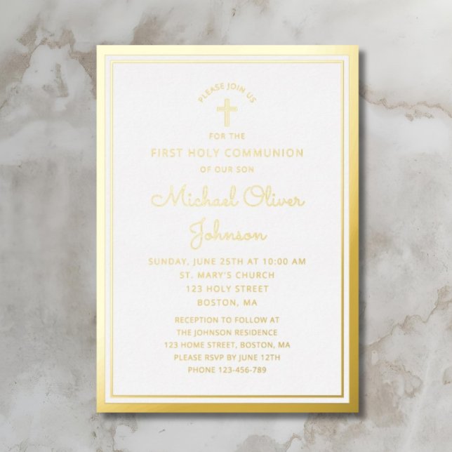Elegant Gold Script First Communion Folieneinladung (Elegant Gold Script First Communion Foil Invitation)