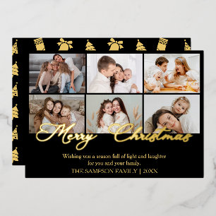 Elegant Gold Script Frohe Weihnachtsfoto Collage Folien Feiertagskarte