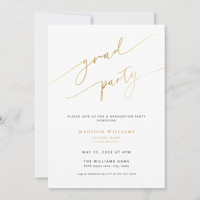 Elégant Gold Script Graduation Party Invitation (Devant)