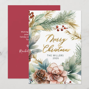 Elegant Gold Script Greenery Wreath Weihnachten