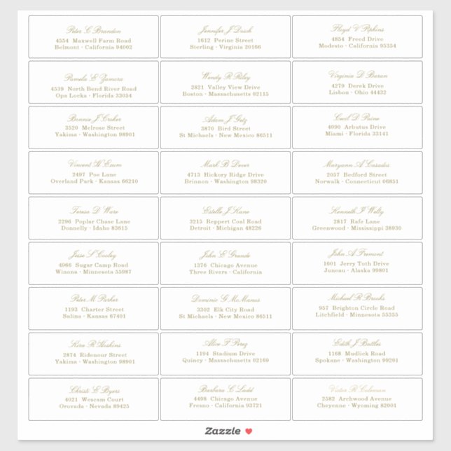 Elegant Gold Script Guest Names Adressenaufkleber Aufkleber (Blatt)