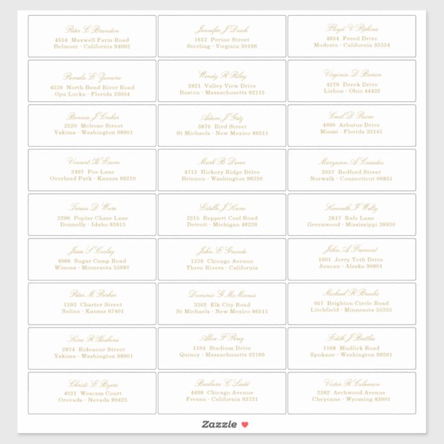 Elegant Gold Script Guest Names Adressenaufkleber Aufkleber (Blatt)