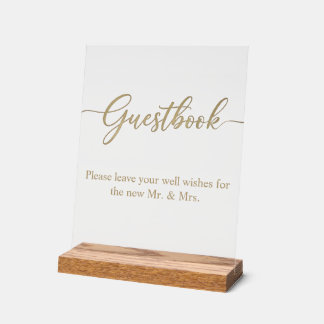 Elegant Gold Script Guestbook Acrylic Wedding Sign Acrylschild