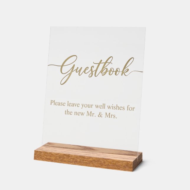 Elegant Gold Script Guestbook Acrylic Wedding Sign Acrylschild (Winkel)
