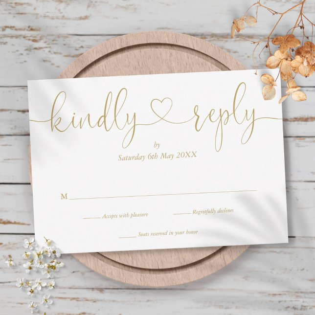 Elegant Gold Script Heart Kindly Antwort (Von Creator hochgeladen)