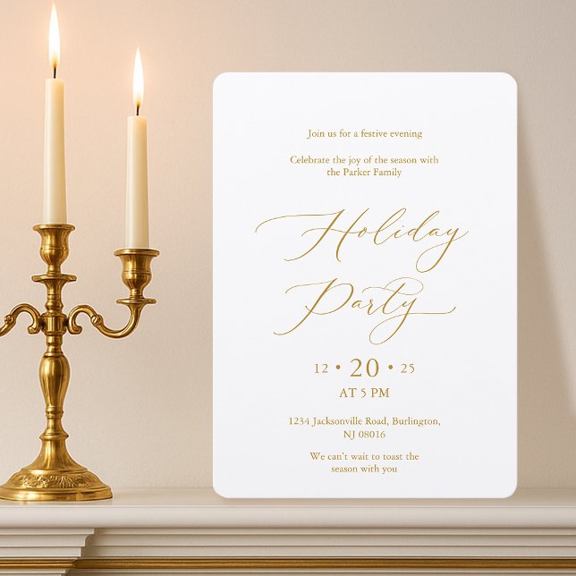 Elegant Gold Script Holiday Party Invitation (Créateur téléchargé)
