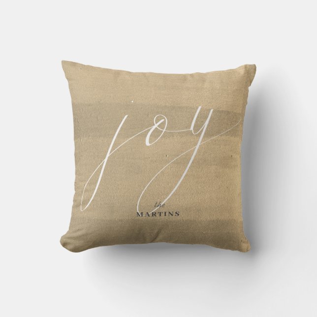 Elegant Gold Script Joy Minimalistisch Holiday Kissen (Vorderseite)