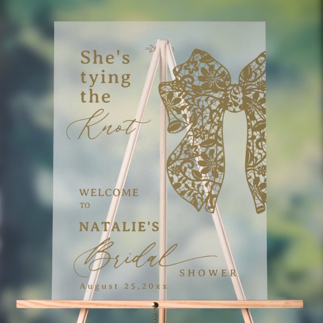 Elegant Gold Script Lace Bow Sie bindet den Knoten Acrylschild (Neutral)