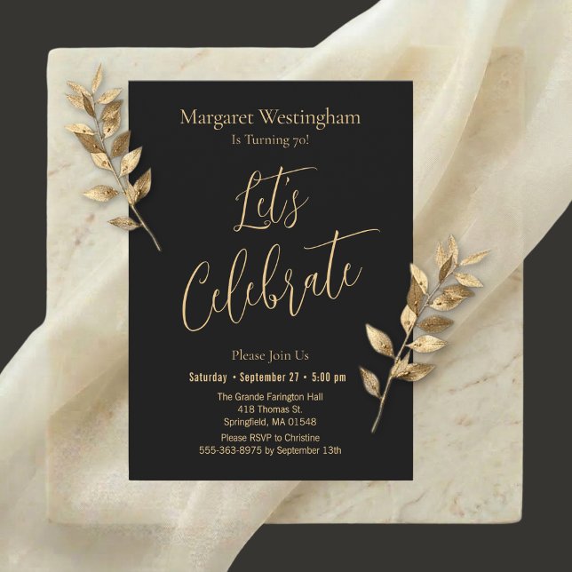 Elegant Gold Script Let's Celebrate 70th Birthday Einladung (Von Creator hochgeladen)
