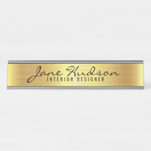 Élégant Gold Script Modern Desk Nom Plaque