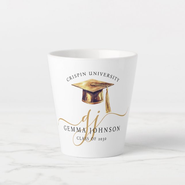 Elegant Gold Script Monogram Graduation Milchtasse (Vorderseite)