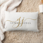 Elegant Gold Script Name Monogram Lendenkissen<br><div class="desc">A stylish gold script monogram throw pillow featuring a flowing signature style initial paired with a clean name layout. The simple gold lettering creates a polished look while keeping the design minimal and easy to read. A nice way to add a personal touch to a sofa, chair, or bed while...</div>