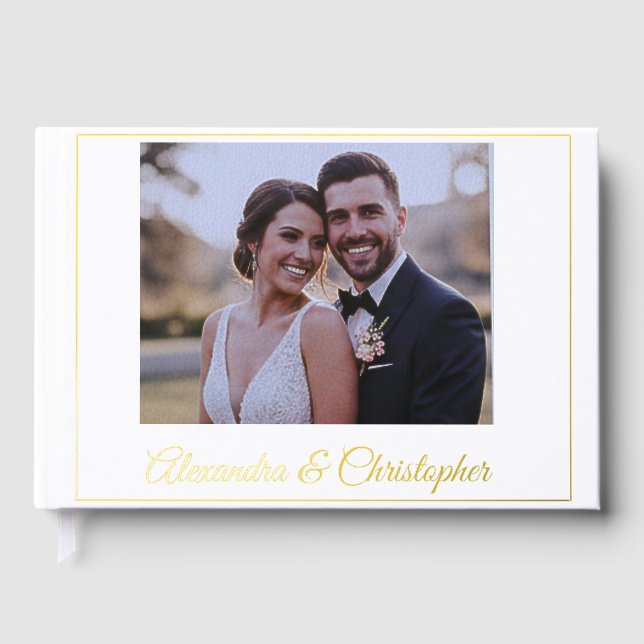 Elegant Gold Script Photo Wedding Guestbook Gästebuch (Vorderseite)