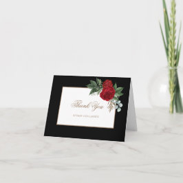Elegant Gold Script Red Floral Dankeskarte