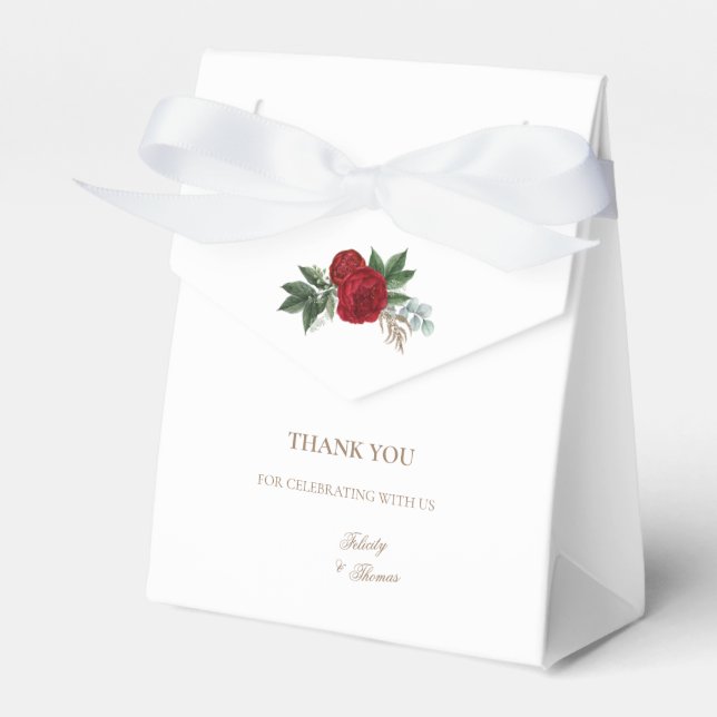 Elegant Gold Script Red Floral Vielen Dank Geschenkschachtel (Vorderseite)