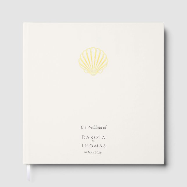 Elegant Gold Seashell Wedding Gästebuch (Vorderseite)