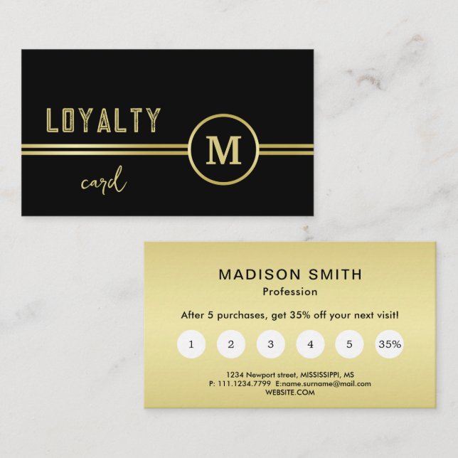 Elegant Gold Signature Monogram on Black Treuekarte (Vorne/Hinten)