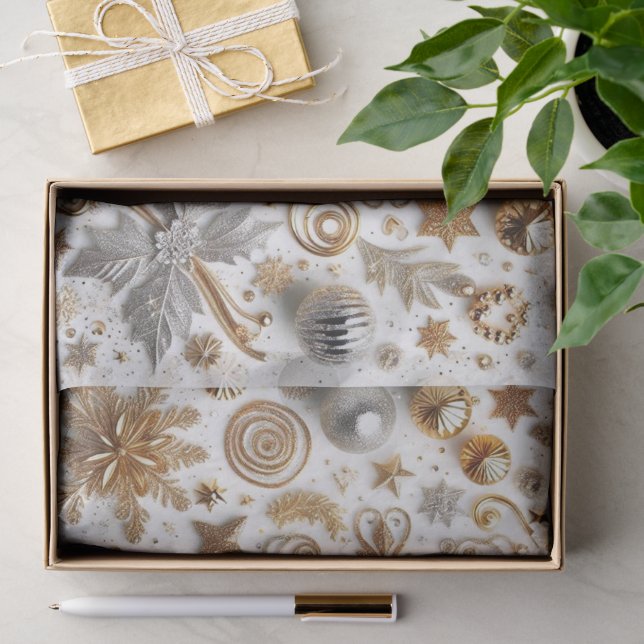 Elegant Gold Silver Flourish Christmas Craft  Seidenpapier (Geschenk)