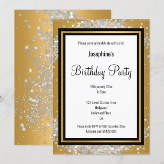 ELEGANT GOLD SILVER HOLOGRAPHIC BLACK BIRTHDAY EINLADUNG