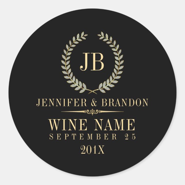 Elegant Gold & Silver Laurel Wreath Runder Aufkleber (Vorderseite)