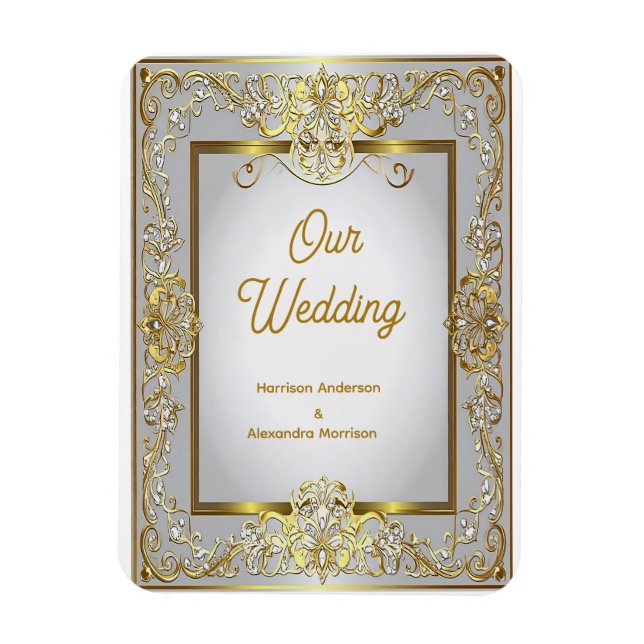 Elegant Gold & Silver Wedding Invitation – Ornate  Magnet (Vertikal)