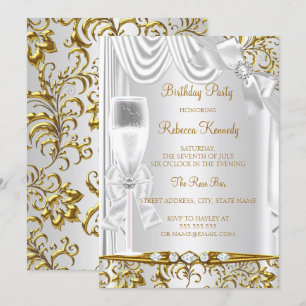 Elegant Gold Silver White Silk Champagne Geburtsta Einladung