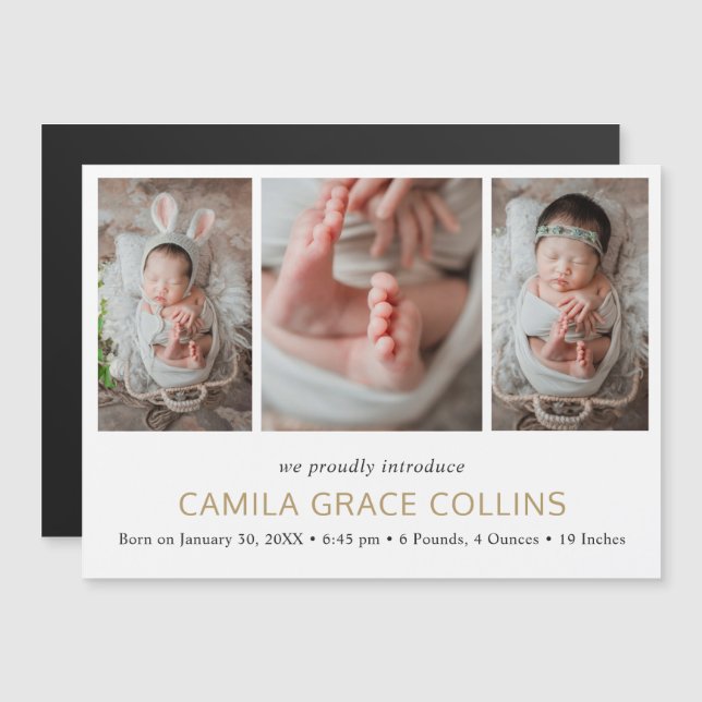 Elegant Gold Simple Baby Photo Faire-part de naiss (Devant / Derrière)