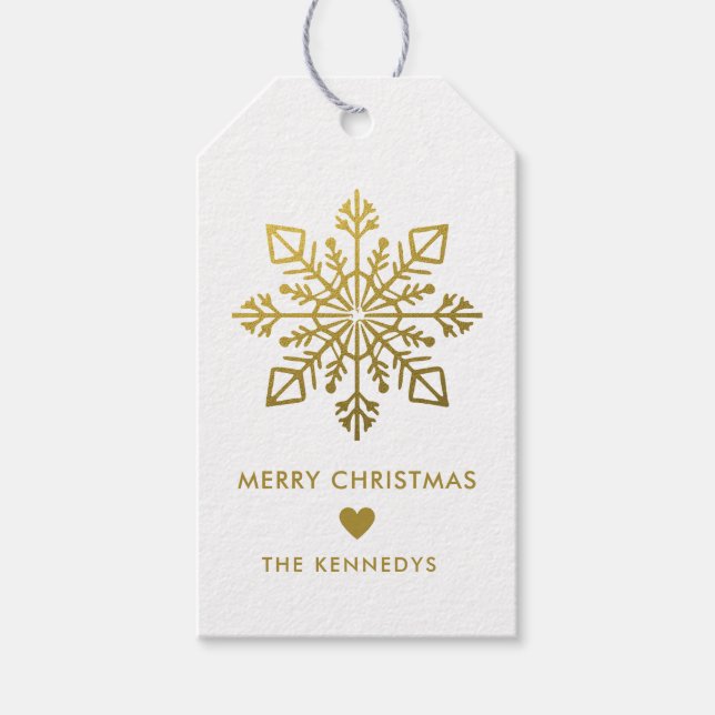 Elegant Gold Snowflake Frohe Weihnachten Geschenkanhänger (Vorderseite)