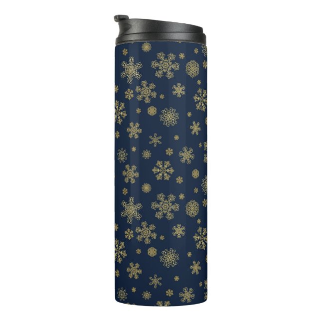 Elegant Gold Snowflake Winter Pattern Thermosbecher (Nach rechts gedreht)