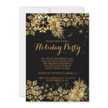 Elégant Gold Snowflakes Invitation de vacances