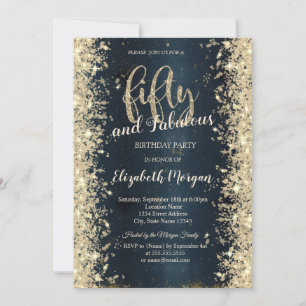 Elegant Gold Sparkle Dark Blue 50. Geburtstag Einladung