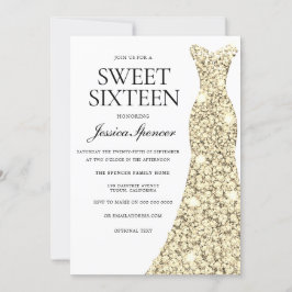 Elegant Gold Sparkle Dress Sweet 16 Einladung