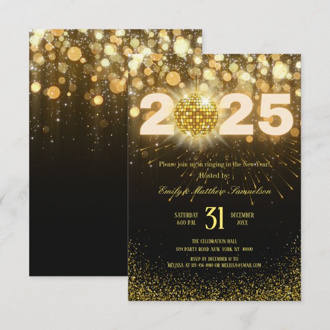 Elegant Gold Sparkles | New Years Eve Party  Einladung (Vorne/Hinten)