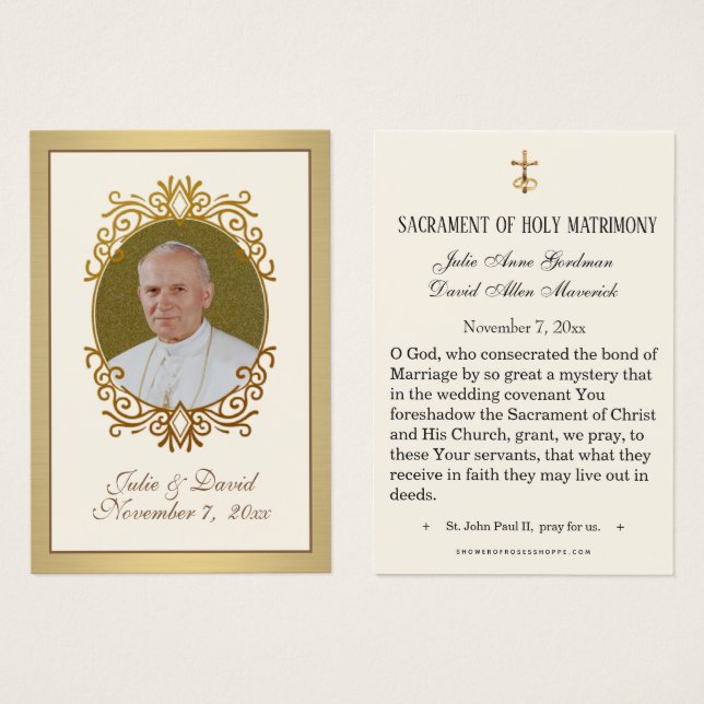 Elegant Gold St. John Paul II Wedding Holy Card (Vorne & Hinten)