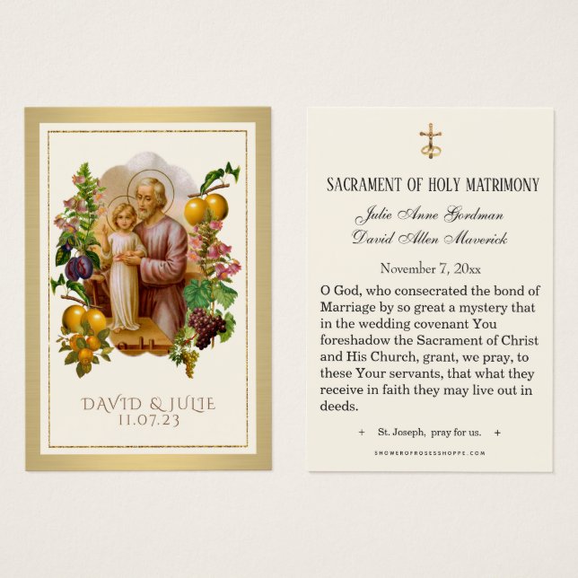 Elégant Gold St Joseph Mariage Carte Sainte (Devant & derrière)