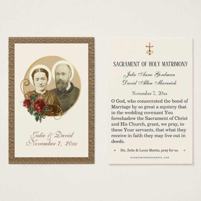 Elégant Gold St. Zelie & Louis Martin Mariage Card (Devant & derrière)