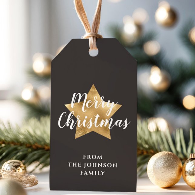 Elegant Gold Star Frohe Weihnachten Geschenkanhänger (Elegant Gold Star Merry Christmas Gift Tags)