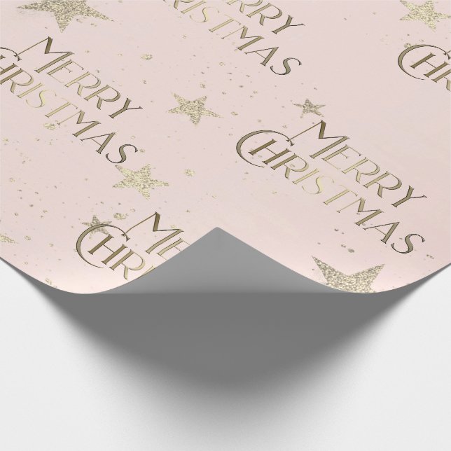 Elegant Gold Stars Frohe Weihnachten Rosa Geschenkpapier (Ecke)