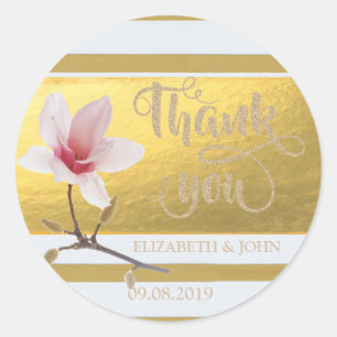 Élégant Gold Stripes Magnolia Sticker vous Mariage