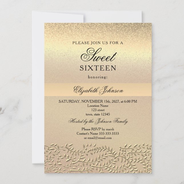 Elegant Gold Sweet 16 Geburtstag Einladung (Vorderseite)