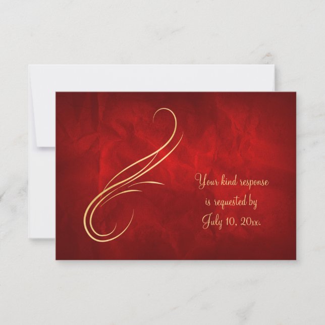 Elegant Gold Swirl Bright Red Wedding RSVP Karte (Vorderseite)