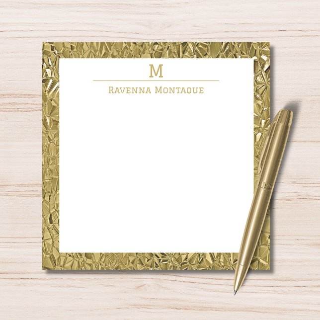 Elegant Gold Texture One Border Monogram Name  Mitteilungskarte (Von Creator hochgeladen)