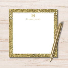 Elegant Gold Texture One Border Monogram Name  Mitteilungskarte