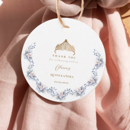 Elegant Gold Tiara Blue Floral Quinceñera Geschenkanhänger