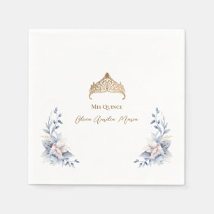 Elegant Gold Tiara Blue Floral Quinceñera Serviette