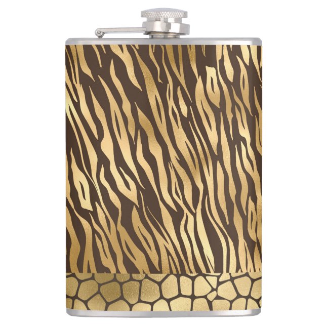 Elegant Gold Tiger Giraffe Chic Hübsch Animal Flachmann (Vorderseite)