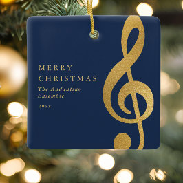 Elegant Gold Treble Clef Music Choir Christmas Keramikornament