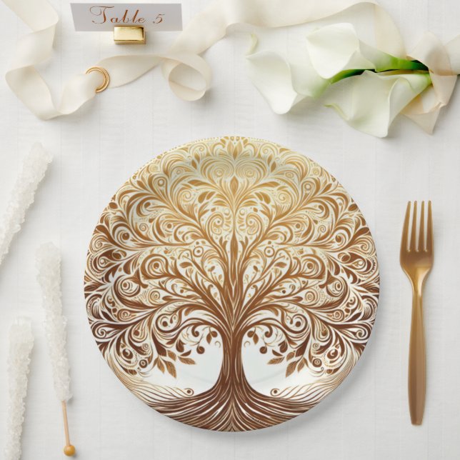 Elegant Gold Tree of Life Celebration Pappteller (Hochzeit)