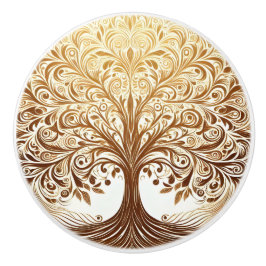 Elegant Gold Tree of Life Spiritual Zen Keramikknauf