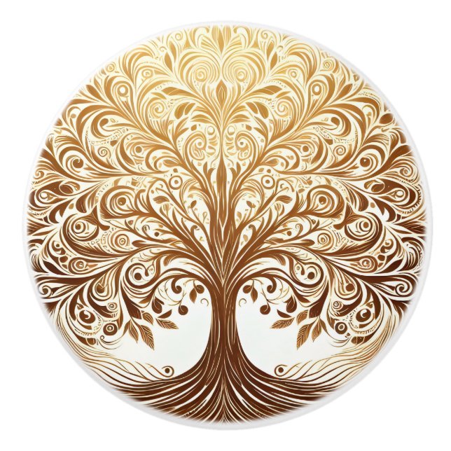 Elegant Gold Tree of Life Spiritual Zen Keramikknauf (Vorderseite)